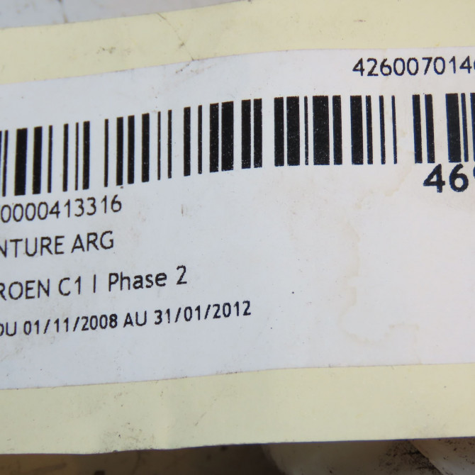 Ceinture arrière gauche occasion CITROEN C1 I Phase 2 11-2008->01-2012 1.0i 8974LH 3