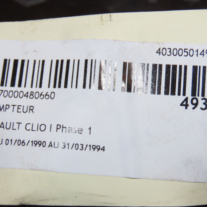 Compteur occasion RENAULT CLIO I Phase 1 06-1990->03-1994 1.1 7700806691 4