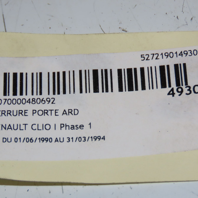 Serrure porte ard occasion RENAULT CLIO I Phase 1 06-1990->03-1994 1.1 7701031779 3