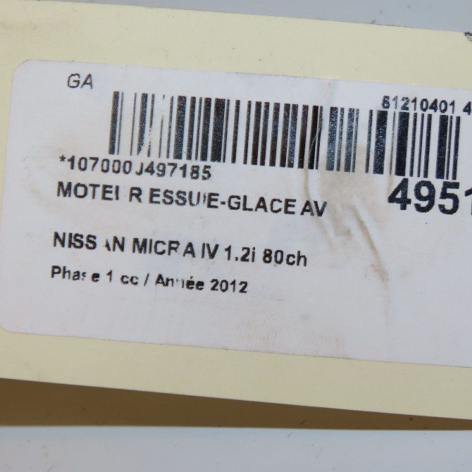 Moteur essuie-glace avant occasion NISSAN MICRA IV Phase 1 11-2010->12-2013 1.2i 80ch 288101HB3A 3