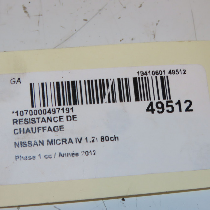 Resistance de chauffage occasion NISSAN MICRA IV Phase 1 11-2010->12-2013 1.2i 80ch 27150JG01A 4