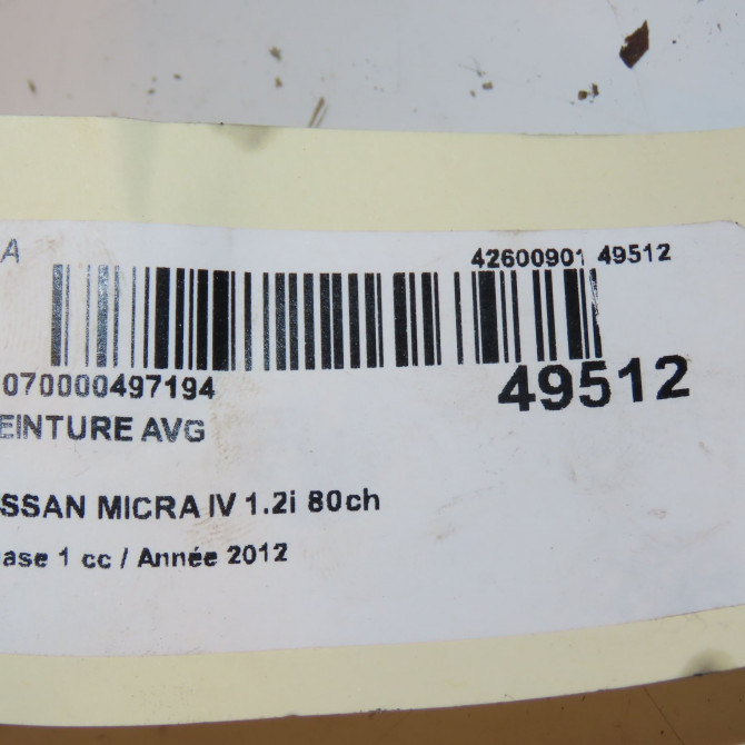 Ceinture avant gauche occasion NISSAN MICRA IV Phase 1 11-2010->12-2013 1.2i 80ch 868851HB1B 3