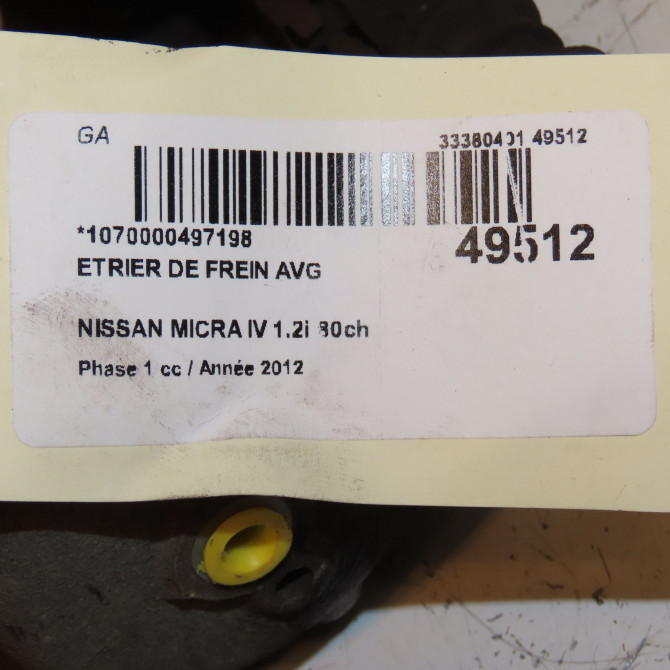 Etrier de frein avant gauche occasion NISSAN MICRA IV Phase 1 11-2010->12-2013 1.2i 80ch 410111HA0B 4