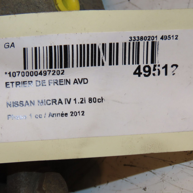 Etrier de frein avant droit occasion NISSAN MICRA IV Phase 1 11-2010->12-2013 1.2i 80ch 410011HA0B 4