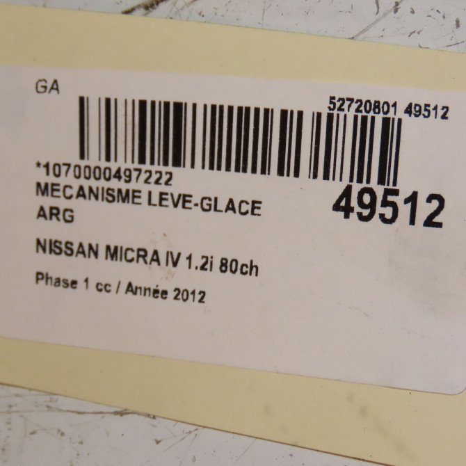 Mecanisme leve-glace arrière gauche occasion NISSAN MICRA IV Phase 1 11-2010->12-2013 1.2i 80ch 827211HB5A 3