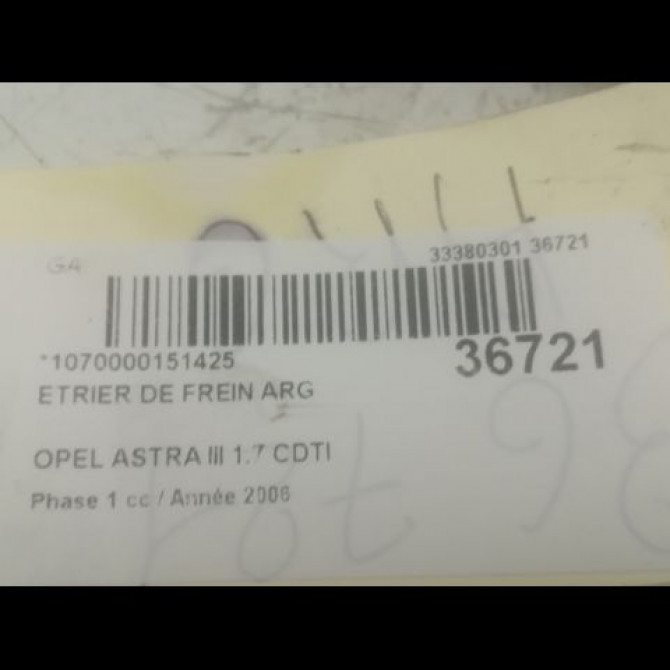 Etrier de frein arrière gauche occasion OPEL ASTRA III ASTRA III Phase 1 2004-04-01->2006-12-31 1.7 CDTI 100ch 93179158 3