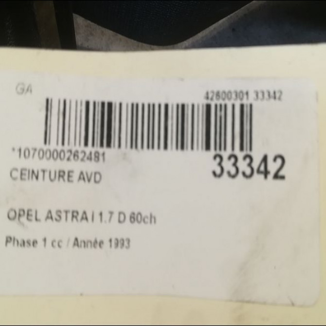 Ceinture avant droite occasion OPEL ASTRA I Phase 1 10-1991->06-1994 1.7 D 60ch 4