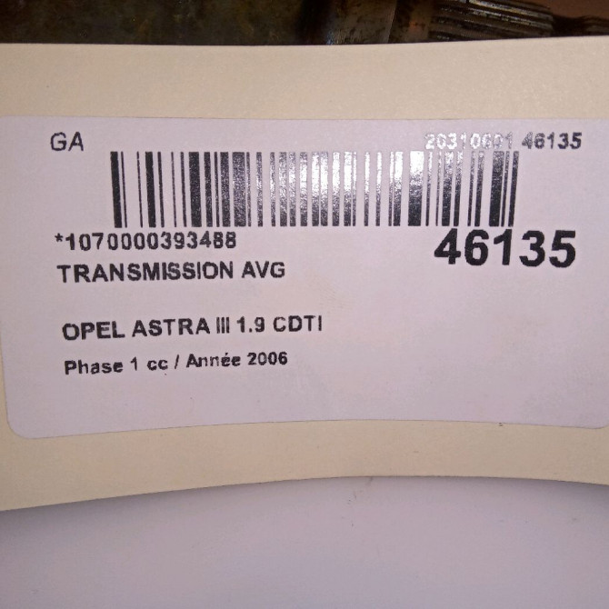 Transmission avant gauche occasion OPEL ASTRA III ASTRA III Phase 1 2004-04-01->2006-12-31 1.9 CDTI 120ch 24462251 3