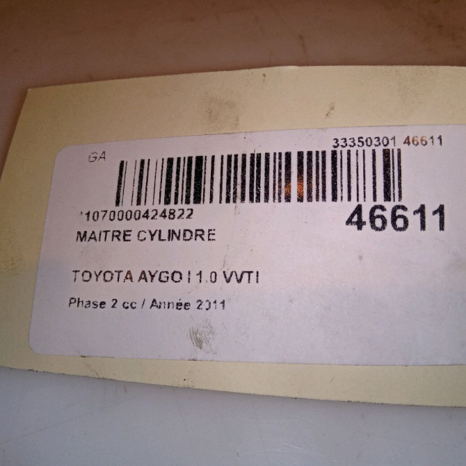 Maitre cylindre occasion TOYOTA AYGO I Phase 2 01-2009->06-2012 1.0 VVTI 4702509030 4