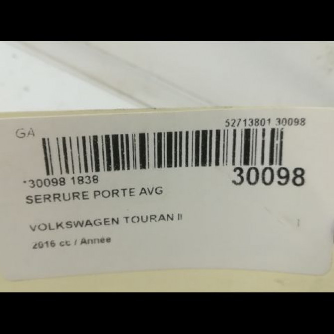 Serrure porte avg occasion VOLKSWAGEN TOURAN III Phase 1 06-2015->... 5TB837015A 4