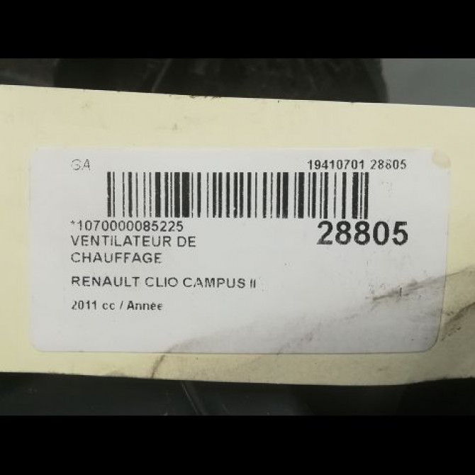 Ventilateur de chauffage occasion RENAULT CLIO CAMPUS II Phase 1 07-2006->07-2009 3