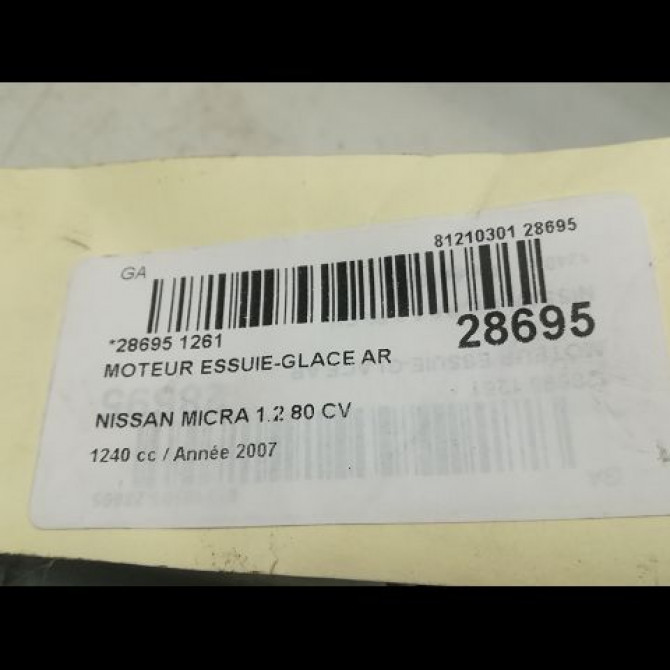 Moteur essuie-glace arrière occasion NISSAN MICRA III Phase 2 11-2005->11-2007 1.2i 80ch 28710AX60A 5