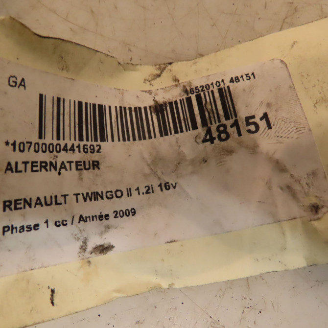 Alternateur occasion RENAULT TWINGO II Phase 1 06-2007->11-2011 1.2i 16v 75ch 8200519296 5