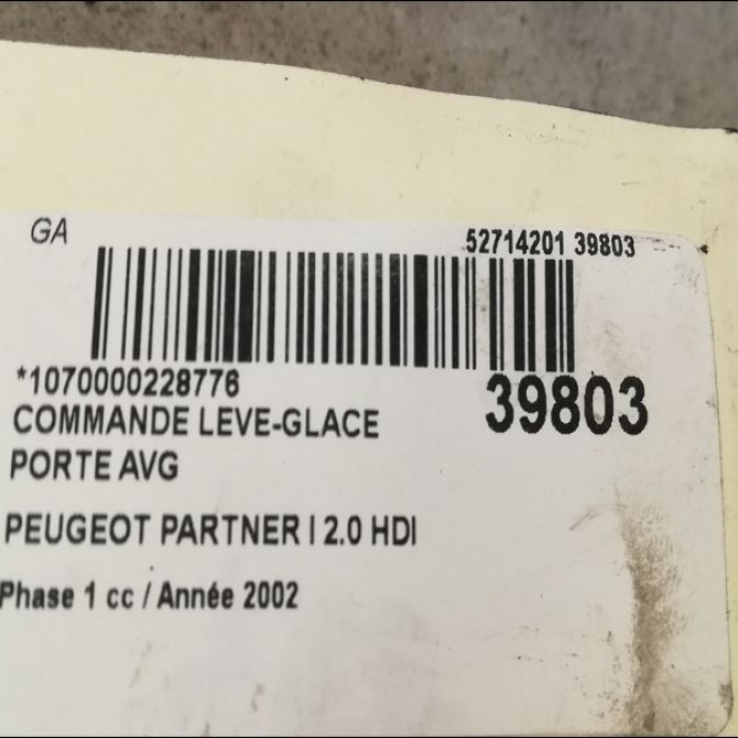 Commande lève-glace porte avant gauche occasion PEUGEOT PARTNER I Phase 1 01-1997->12-2002 2.0 HDI 6552Z7 2