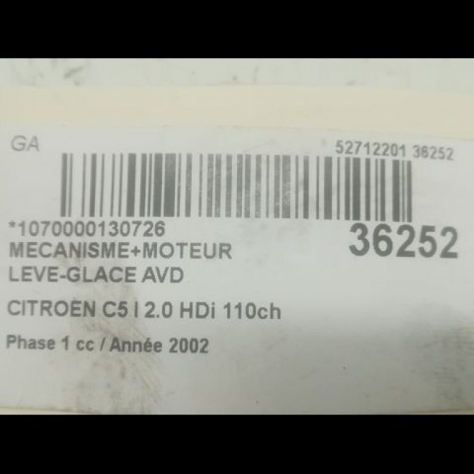 Mecanisme + moteur lève-glace avant droit occasion CITROEN C5 I Phase 1 03-2001->09-2004 2.0 HDi 110ch 9222P5 3