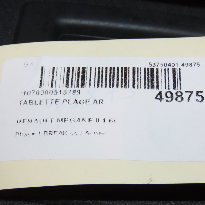 Tablette plage arrière occasion RENAULT MEGANE II Phase 1 04-1995->04-1999 1.6i 113ch 8200271177 2