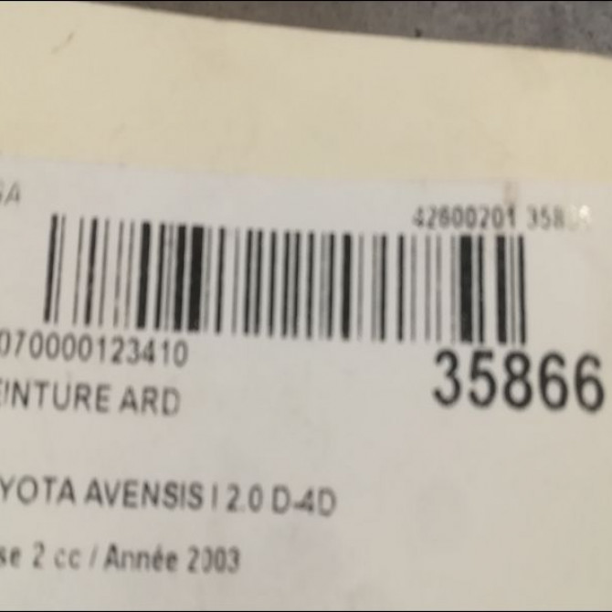 Ceinture arrière droite occasion TOYOTA AVENSIS I Phase 2 09-2000->05-2003 2.0 D-4D 7336005100C0 4