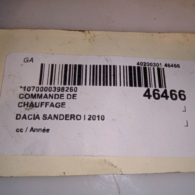 Commande de chauffage occasion DACIA SANDERO I 6001551698 4
