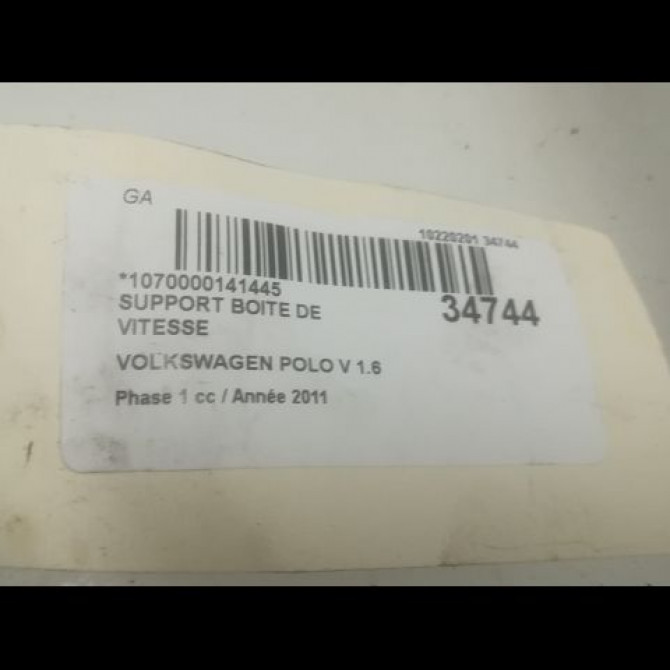 Support boite de vitesse occasion VOLKSWAGEN POLO V POLO V Phase 1 2009-09-01->2014-05-31 1.6 TDI 90 6Q0199555AT 3
