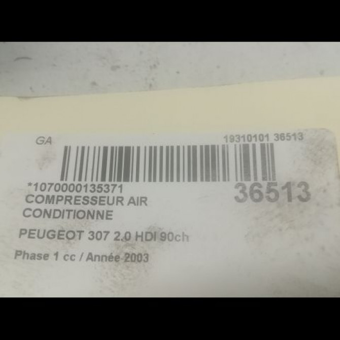 Compresseur air conditionne occasion PEUGEOT 307 Phase 1 04-2001->06-2005 2.0 HDI 90ch 6453LA 3