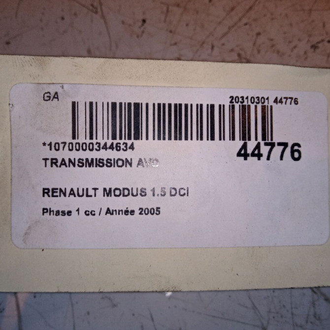 Transmission avant droite occasion RENAULT MODUS Phase 1 09-2004->12-2007 1.5 DCI 65ch 7711497417 3