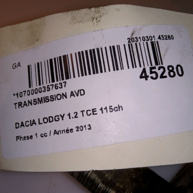 Transmission avant droite occasion DACIA LODGY Phase 1 01-2012->... 1.2 TCE 115ch 391002167R 3