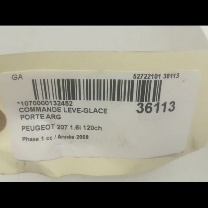 Commande leve-glace porte arrière gauche occasion PEUGEOT 207 Phase 1 04-2006->06-2013 1.6i 120ch 6554QN 3