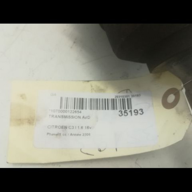 Transmission avant droite occasion CITROEN C3 I Phase 1 04-2002->10-2005 1.6 16v 3273SG 4