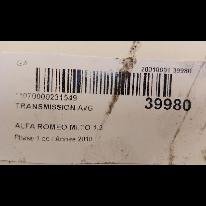 Transmission avant gauche occasion ALFA ROMEO MI.TO MI.TO Phase 1 2008-09-01->2016-12-31 1.3 JTDM 95ch 51827230 4
