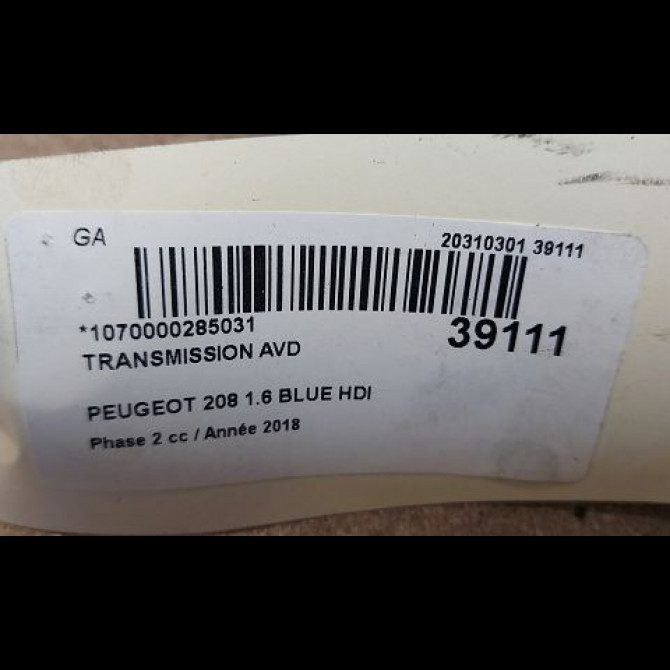 Transmission avant droite occasion PEUGEOT 208 Phase 2 04-2015->... 1.6 BLUE HDI 75ch 4