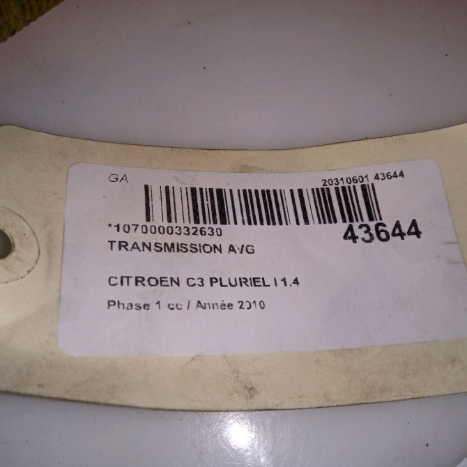 Transmission avant gauche occasion CITROEN C3 PLURIEL I Phase 1 04-2003->09-2008 1.4 HDi 3272HY 5