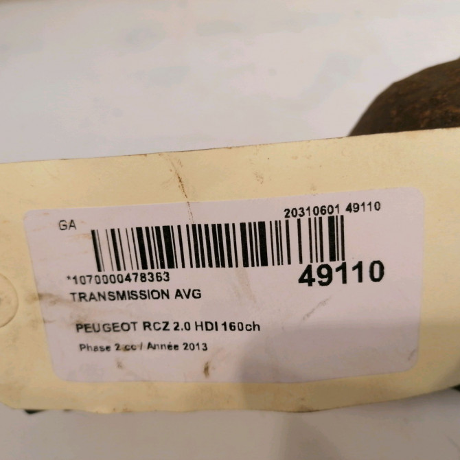 Transmission avant gauche occasion PEUGEOT RCZ Phase 2 09-2012->... 2.0 HDI 160ch 5