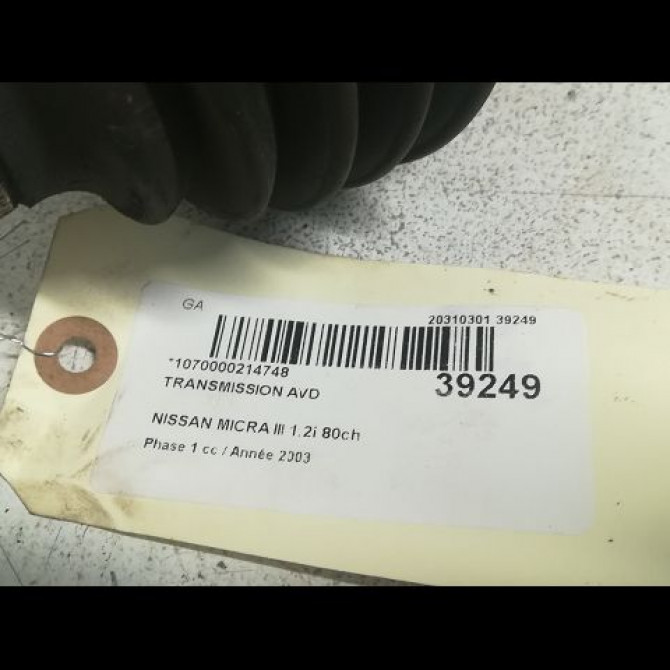 Transmission avant droite occasion NISSAN MICRA III Phase 1 01-2003->07-2005 1.2i 80ch 39100AY10A 4