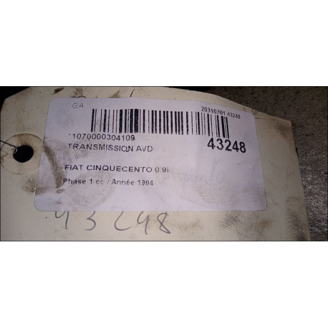 Transmission avant droite occasion FIAT CINQUECENTO Phase 1 07-1992->09-1998 0.9i 40ch 46476614 2