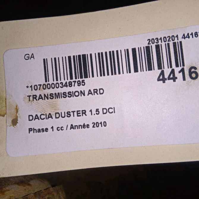 Transmission arrière droite occasion DACIA DUSTER Phase 1 03-2010->12-2013 1.5 DCI 110ch 396005911R 2