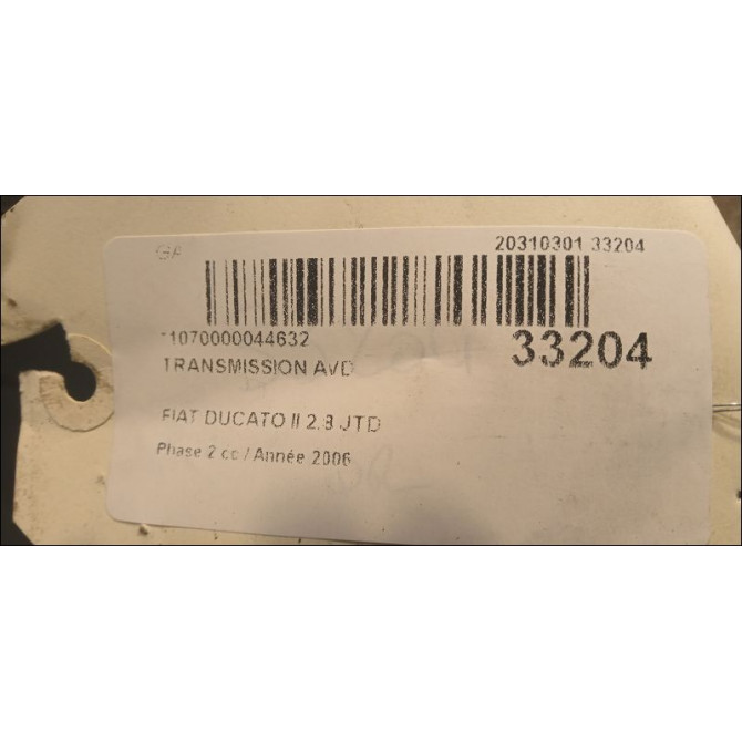Transmission avant droite occasion FIAT DUCATO II Phase 2 07-2002->06-2006 2.8 JTD 127ch 1369955080 5