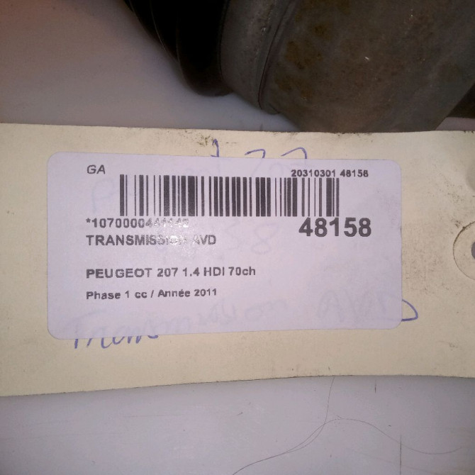 Transmission avant droite occasion PEUGEOT 207 Phase 1 04-2006->06-2013 1.4 HDI 70ch 3273PZ 5