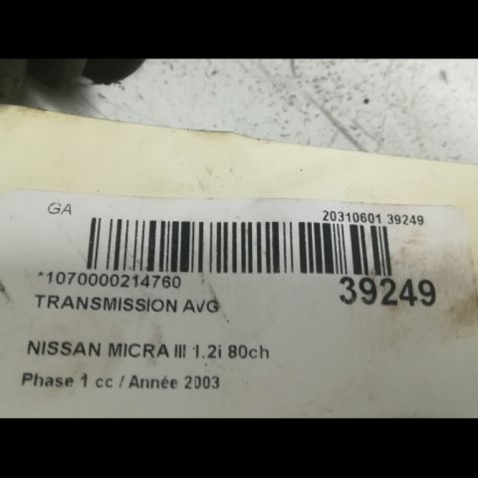 Transmission avant gauche occasion NISSAN MICRA III Phase 1 01-2003->07-2005 1.2i 80ch 39101AY100 4