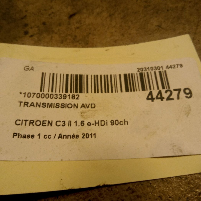 Transmission avant droite occasion CITROEN C3 II Phase 1 11-2009->02-2013 1.6 e-HDi 90ch 3273WA 2