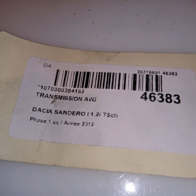 Transmission avant gauche occasion DACIA SANDERO I Phase 1 06-2008->10-2012 1.2i 75ch 391016391R 5