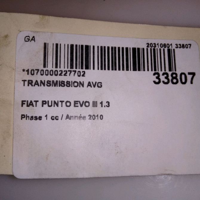 Transmission avant gauche occasion FIAT PUNTO EVO III Phase 1 10-2009->12-2013 1.3 MULTIJET 75ch 51947835 3