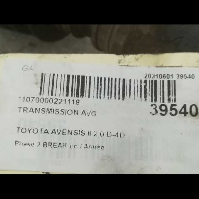 Transmission avant gauche occasion TOYOTA AVENSIS II Phase 2 BREAK 08-2006->11-2009 2.0 D-4D 126ch 4342005380 4
