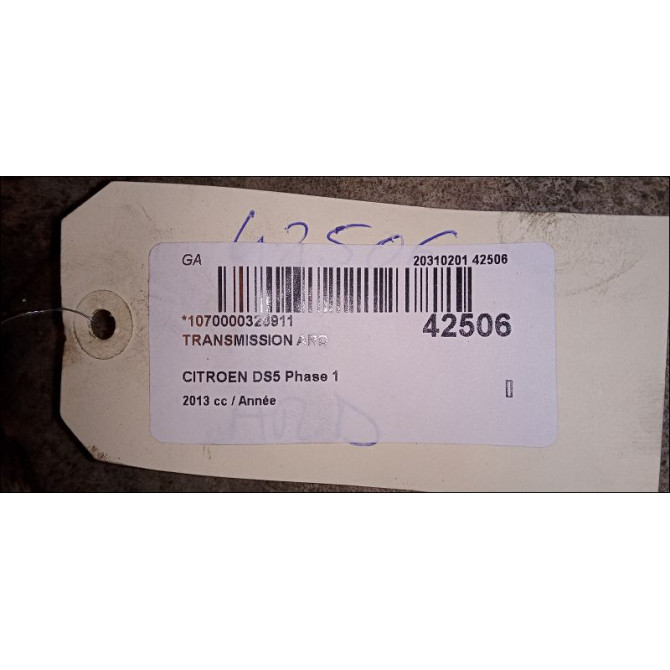 Transmission arrière droite occasion CITROEN DS5 Phase 1 06-2011->... 9671845380 2