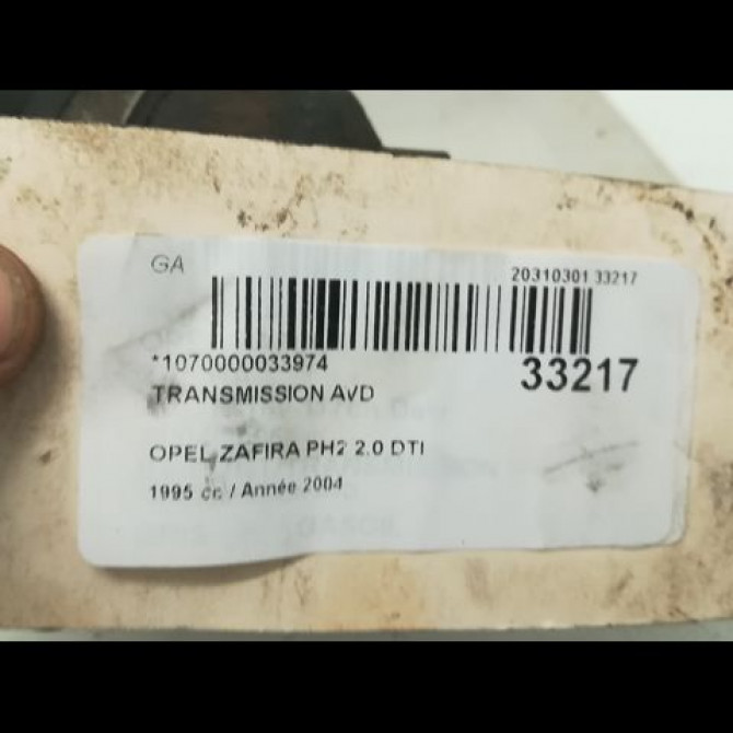 Transmission avant droite occasion OPEL ZAFIRA I Phase 1 03-1999->07-2005 2.0 DTI 16v 100ch 9117410 4