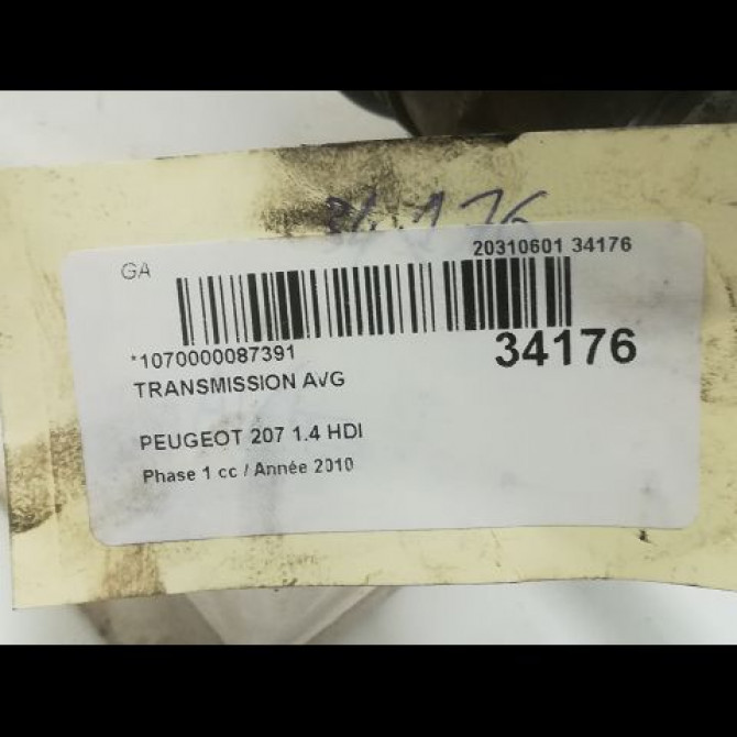 Transmission avant gauche occasion PEUGEOT 207 Phase 1 04-2006->06-2013 1.4 HDI 3272PV 4