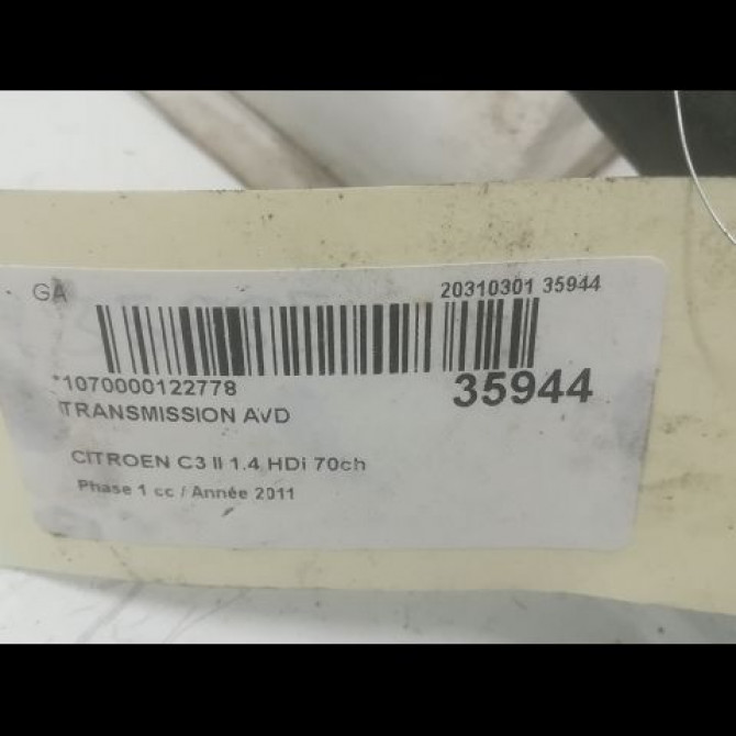 Transmission avant droite occasion CITROEN C3 II Phase 1 11-2009->02-2013 1.4 HDi 70ch 9801388780 4