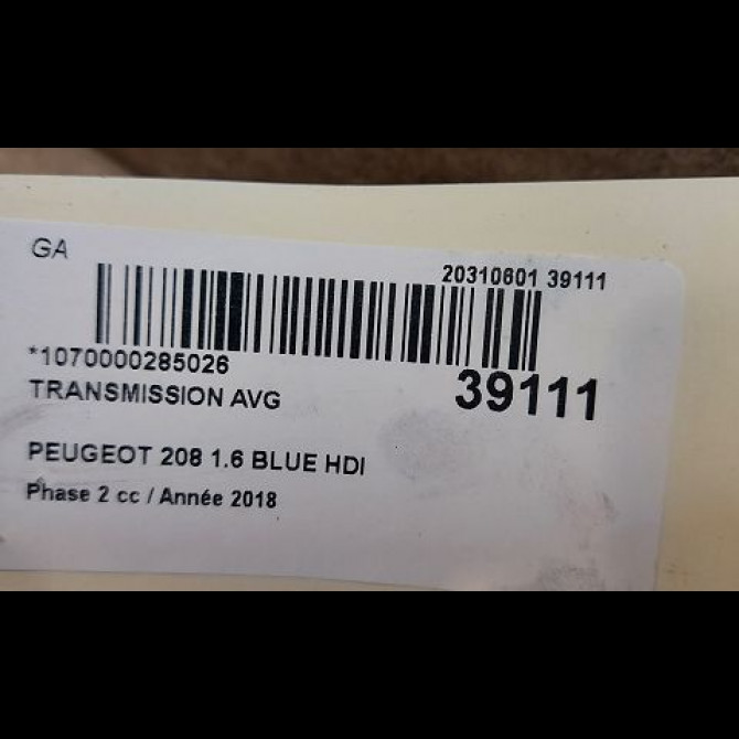 Transmission avant gauche occasion PEUGEOT 208 Phase 2 04-2015->... 1.6 BLUE HDI 75ch 4