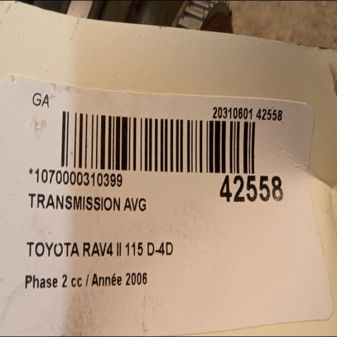 Transmission avant gauche occasion TOYOTA RAV4 II Phase 2 10-2003->12-2005 115 D-4D 4