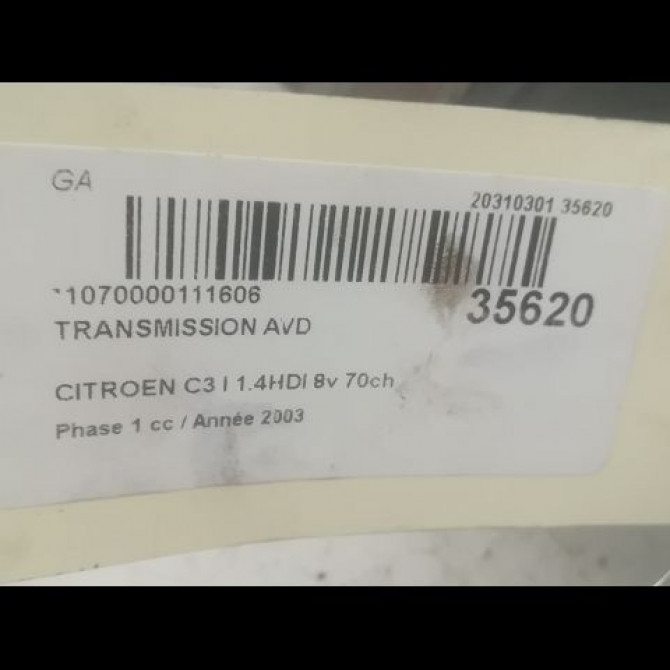Transmission avant gauche occasion CITROEN C3 I Phase 1 04-2002->10-2005 1.4HDI 8v 70ch 3272ES 4