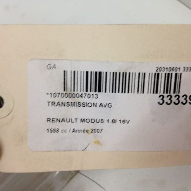 Transmission avant gauche occasion RENAULT MODUS Phase 1 09-2004->12-2007 1.6i 16v 8200696900 5